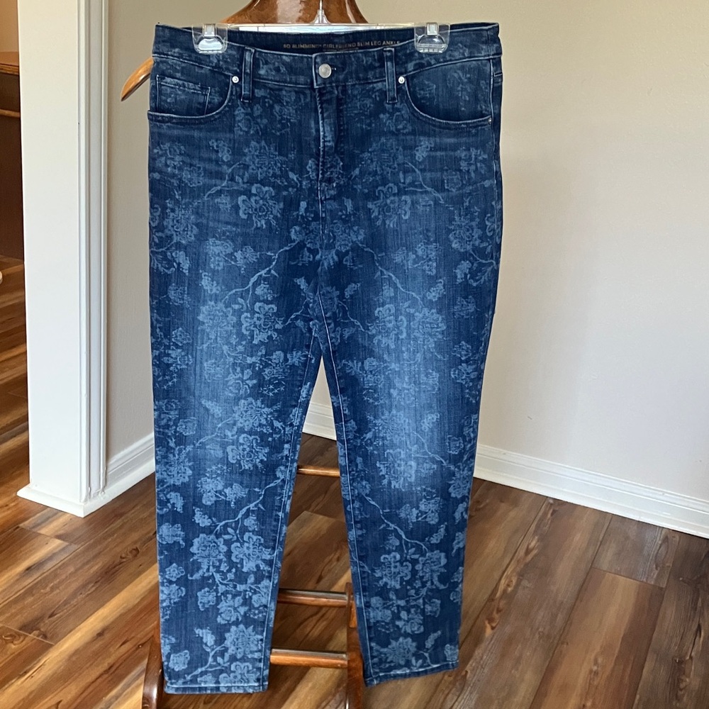 Chico's Dark Blue Floral Jeans